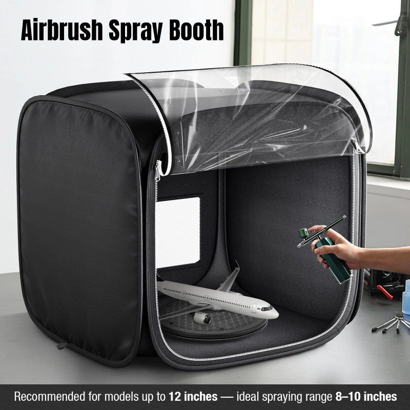 Portable Foldable Airbrush Spray Booth with Adjustable LED Light - 19" Model Painting Booth, No Fan, Black