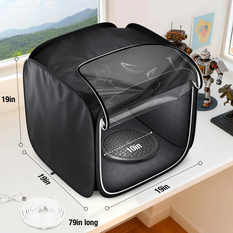 Portable Foldable Airbrush Spray Booth with Adjustable LED Light - 19" Model Painting Booth, No Fan, Black