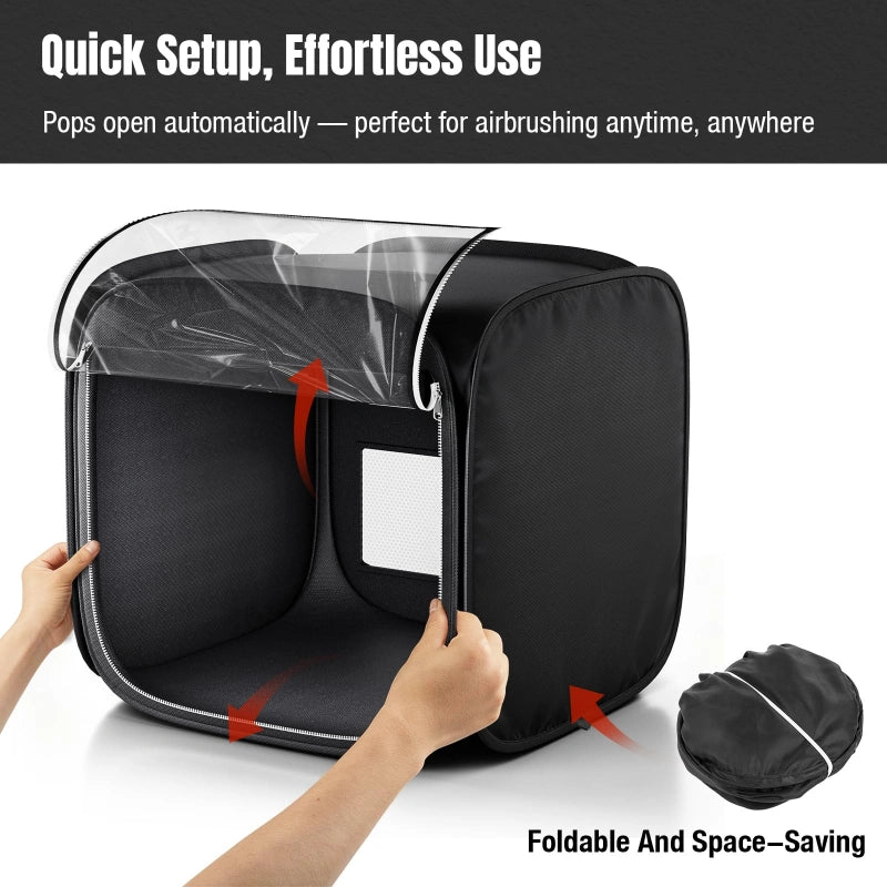 Portable Foldable Airbrush Spray Booth with Adjustable LED Light - 19" Model Painting Booth, No Fan, Black