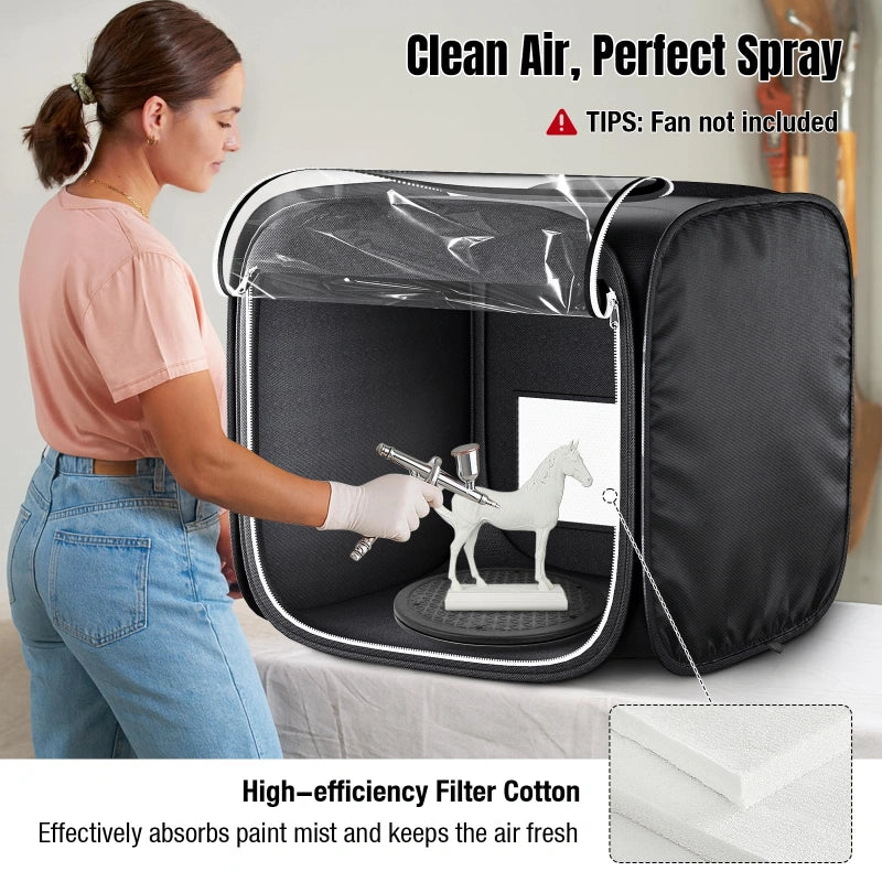 Portable Foldable Airbrush Spray Booth with Adjustable LED Light - 19" Model Painting Booth, No Fan, Black